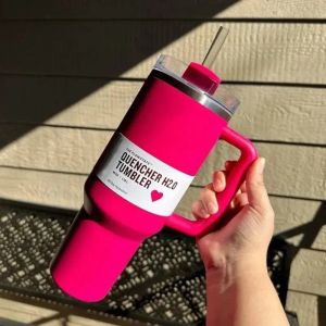 Cosmo Pink Flamingo 40oz Target Red Quencher H2.0 Kaffe muggar bil rostfritt stål tumlers koppar silikonhandtag Alla hjärtans dag gåva 1: 1 samma logotyp 0207