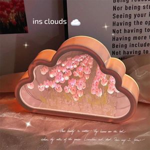 Night Lights DIY Cloud Tulip LED Light Girl Bedroom Ornaments Creative Po Frame Mirror Table Lamps Bedside Birthday Gifts