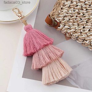 Keychains Lanyards Bohemian Multicolor Handmade Layered Tassel Keychain Simple Key Ring Fit Women Girls Handbag Accessorie Jewelry Gift Q240201