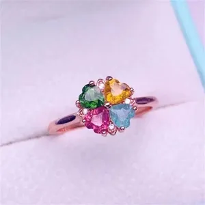 Cluster Rings 2024 Natural Multicolor Genuine Tourmaline Gemstone Silver Ring Jewelry For Wedding Party Banquet Gift Dating
