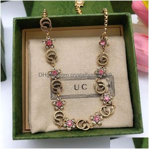 Hänge halsband designer designers halsband klassiska rosa blommor halsband hängsmycken armband par party semester gåva drop dhw7i