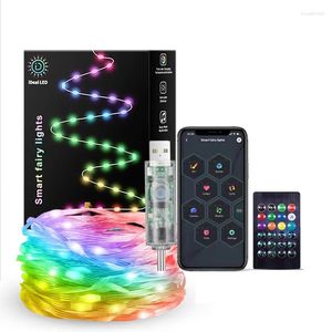 Cordas árvore de natal rgb luzes inteligente controle bluetooth usb led string lâmpada ao ar livre app remoto guirlanda decoração de fadas