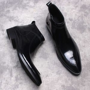 Мужские лоферы из натуральной кожи, черные, коричневые деловые корейские платья с боковой молнией, острые мужские кожаные ботинки