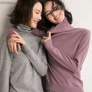 Kvinnors t-shirt Autumn Winter Sweater Turtleneck Slim Fit Basic Pullovers 2023 Fashion Korean Knit Tops Bottoming Womens Sweater Stretch Jumpers L240201