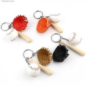 Keychains Lanyards 3D PU Färgglada mini Baseball Glove Wood Bat Keychain Sports Car Key Chain Ring Gift for Women Men Gift 11cm 1 Piece Q240201