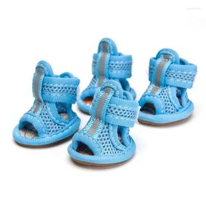 Abbigliamento per cani 4 pezzi/set Scarpe estive antiscivolo rosa Sandali traspiranti antiscivolo per stivali piccoli e medi Cat