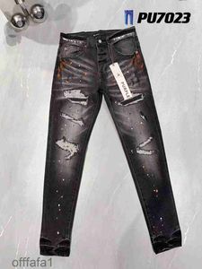 Jeans masculinos roxo mens designer calças pretas de alta qualidade perna reta retro rua hip hop casual moda retalhos rasgados esportes jogging968h