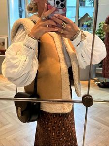 Gilet da donna Gilet in peluche di cashmere di lana sintetica kaki per le donne Cappotto di moda vintage o collo senza maniche addensato autunno inverno