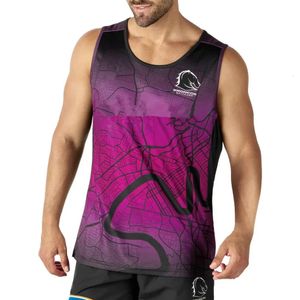 Brisbane Broncos Ev Rugby Forması Mens Siyah Eğitim Singlet Anzac Forma Boyutu S5XL 240130