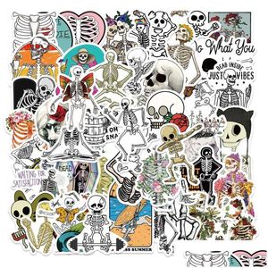 Car Stickers 50Pcs/Lot Funny Cartoon Skeleton White Skl Sticker Bone Iti Kids Toy Skateboard Motorcycle Bicycle Decals Drop Delivery Dhh26