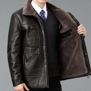 Inverno de pelúcia e jaqueta de couro masculina espessada com pele integrada para designer médio envelhecido pais idosos ovelhas 6UFJ