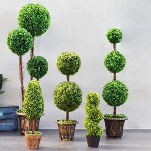 Decorative Flowers Artificial Spiral Tree Plant Large Boxwood Topiary Bonsai Courtyard PlantsArtificial Potted Outdoor Home Decor