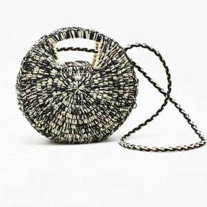 Shoulder Bags Textured Round Straw Bag beac boo frenc market strawbag Women Weave Soulder Summer Beac Purse and andbagsH2421