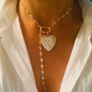 Pendant Necklaces Gold HEART charm neckace Micro pave Link chain screw clasp Carabiner gold heart charm G230206295B