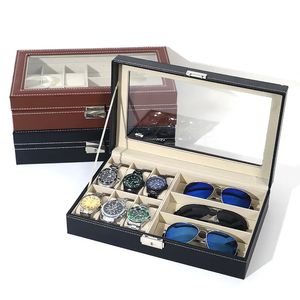 63 Girds Pu Leather Multifunktionella glasögon Organisator Watch Case Solglasögon Boxglasögon Visa lagring för män och kvinnor 240123