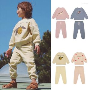 Clothing Sets Kids Clothes 2024 Winter Children's Sweatshirt Sweatpants Cute Printed Woolen Baby Boys And Girls Outfits Set Outerwear