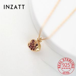 Ожерелья INZATT, настоящее серебро 925 пробы, красный циркон, фрукты, гранат, колье-чокеры для женщин, милые тонкие ювелирные изделия из золота 14 карат, Прямая доставка