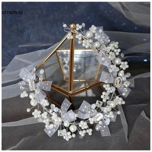 Hair Clips Pearls Headbands For Women Girls Bride Wedding Hairbands White Flower Tiaras And Crowns Headdress Accessories