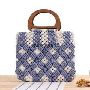 Shoulder Bags Women andbags ollow Rope Woven Large Tote Casual Straw Summer Beac and Bag Wooden andle Bali Big Sopper Purse StripedH2421