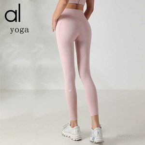 AL YOGA-Hose No Awkwardness Thread Doppelseitige nackte Yoga-Hose Damen High Waist Lifting Hip Honey Peach Sport Fitness XFEM D2VQ