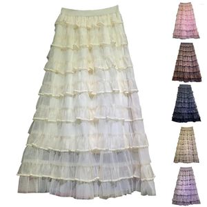 Saias Mulheres Tulle Saia Ruffle Multilayer Malha Um Denim para Mulheres Midi Comprimento Mobile Home Painéis Trailer