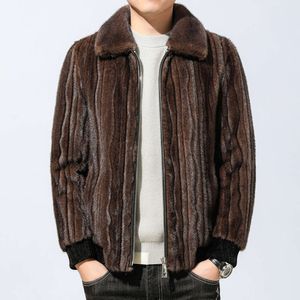 Vinterdesigner lapel high end mink sammet varm jacka mens päls integrerad tjock casual lös gifr