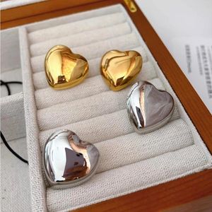 Stud Earrings Vintage Metal Gold-plated Smooth Love Heart Large For Women Chunky Stainless Steel Daily Jewelry Accessory