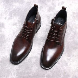 Мужские ботинки высокого качества на шнуровке из натуральной кожи, черно-коричневые деловые ботинки высокого качества на молнии