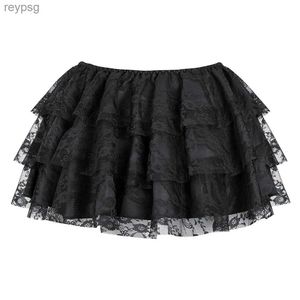 Spódnice Seksowna koronkowa plisowana spódnica Kobiety Trzy warstkowa mini spódnica z koronkową tiulową spódnicą Showgirl Night Party Sprits Matche Corset S-6xl YQ240201
