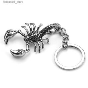 Keychains Lanyards Hip Hop Antique Scorpion Keychain Animal Pendant Fashion Punk Keyrings Men Car Key Holder Jewelry Gift Q240201