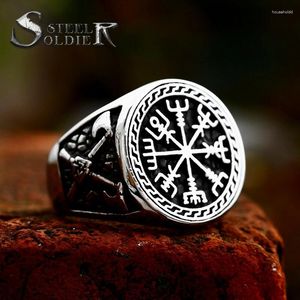 Küme halkaları çelik asker cazibesi İskandinav Viking Rune Ring Paslanmaz Nişan ve Düğün Seti Biker Erkekler Skandinavya
