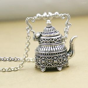 Collane con ciondolo Vintage placcato argento Victorian Wonderland 3D Tea Pot Party Steampunk Goth Collana a maglie con collare girocollo