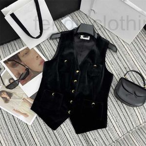 Women's Vests Designer Brand 23 Autumn/Winter New Style Black Velvet Back Panel med ättiksyratyg och toppad väst M677