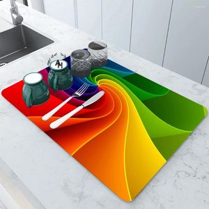 Table Mats 3d Abstract Kitchen Absorbent Drain Pad Dish Drying Mat Rubber Draining Dinnerware Cup Bottle Rug Tableware Home Decor