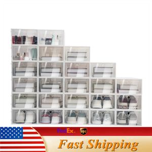 24st Clear Foldble Shoe Boxes Storage Case Sneaker Container Organizer Stackable 240125