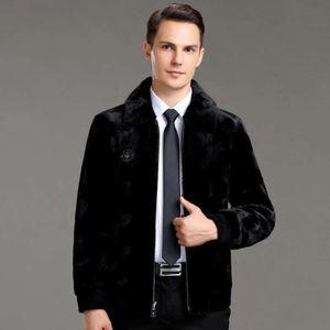 Designer Winter High End Golden Mink Fur Mens Fashion Casual Youth Middle Aged Warmth Thickened Flip Collar Coat SLLV