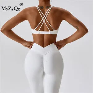 Tanques femininos Myzyqg mulheres verão à prova de choque nu back cruz yoga sutiã vestindo correndo fitness esportes roupa interior ginásio colete tanque tops