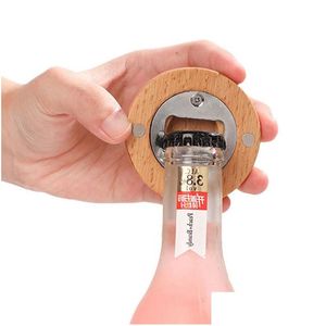 Openers 12Pcs/Lot Blank Diy Wooden Round Shape Bottle Opener Coaster Fridge Magnet Decoration Beer Drop Delivery Home Garden Kitchen Dhgfj