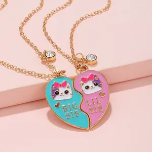 Pendant Necklaces 2pcs/Set Cute Cat Heart Friends Sisters BFF Necklace Friendship Children's Jewelry Gift For Kids Girls