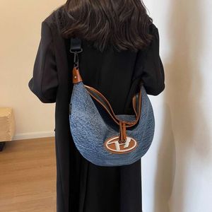 New New High-capacity Student Class Contrasting Color Crossbody Bag, Zipper Denim Dumpling Bag 2024 Design Fashion 78% Off Store wholesale