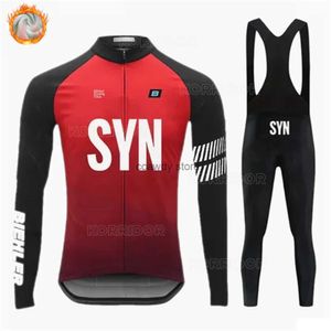 Tute da uomo BIEHR Inverno Termico Fece Bicyc Abbigliamento Camicia da bici da strada Giacca da ciclismo Calzamaglia con bretelle SYN Set di maglie lunghe H2421