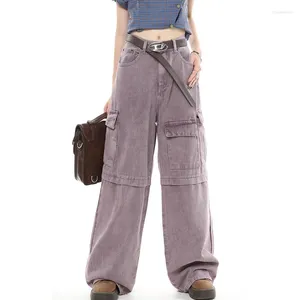 Women's Jeans Purple Womens High Waist Vintage Straight Baggy Denim Pants Y2K Streetwear American Style Fashion Wide Leg Trouser