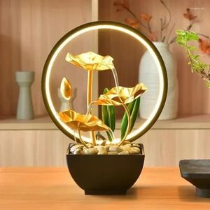 Dekorative Figuren, 3-stufiger Brunnen mit zirkulierendem Wasser, LED-Ringlichter, Dekoration für Wohnzimmer, Zuhause, Schreibtisch, Geschenk, TV-Schrank, Nachtlicht