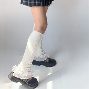 Meias femininas meninas rendas japonesas bainha de malha joelho botas altas