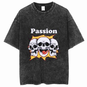 Herr t-shirts Skallen värld tryckt t-shirt för män harjuku tshirt streetwear retro tvättade 100% bomullstoppar tees hip hop man t-shirtsh24220