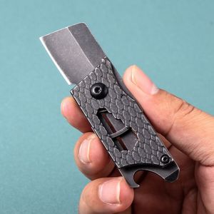 Specialerbjudande Mini Small Keychain Folder Knife D2 Black Stone Wash Tanto Blade Steel Handle Outdoor Camping vandringsverktyg med flasköppnare