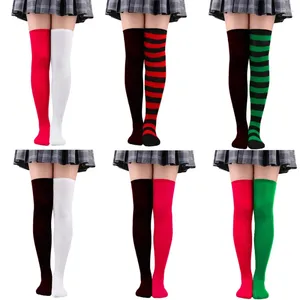 Articoli per feste da donna, calzini bicolore da clown, calze alte alla coscia, calze a righe, tubo lungo sopra il ginocchio per costumi cosplay anime