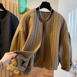 여성 트렌치 코트 v- 넥 느슨한 지퍼 디자인 감각 면화 코트 빈티지 겨울 긴 소매 패션 고품질 탑