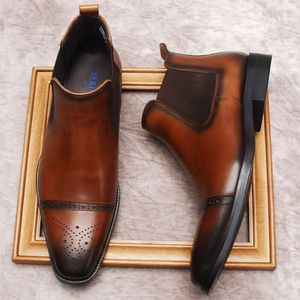 Scarpe da uomo con stivali formali italiani in pelle con cinturino alla caviglia nero marrone autentico con slip on a punta