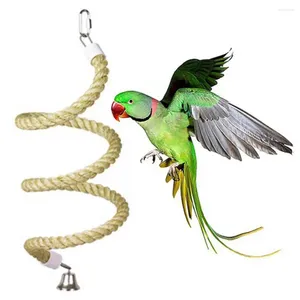 Andra fågelförsörjningar Pet Parrot Bell Stand Perch Cotton Rope Tuggstångsbur Hängande svänglek